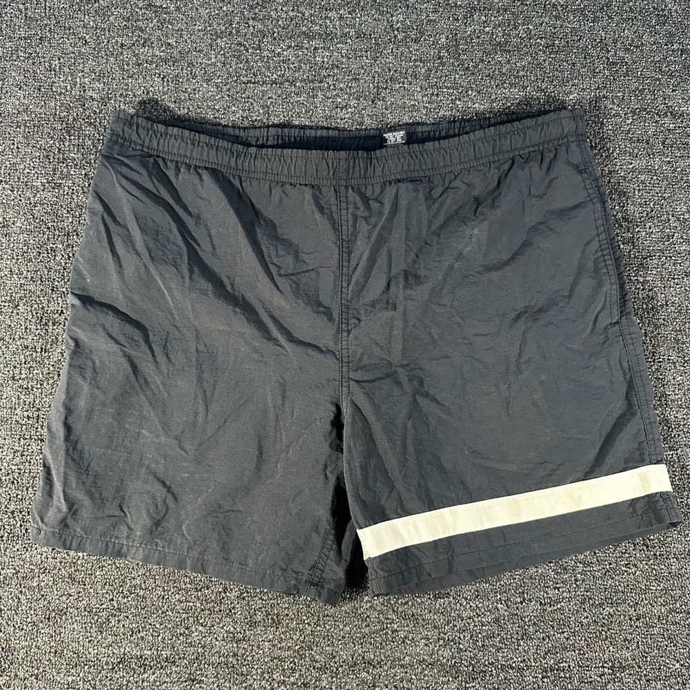 USA Olympic Shorts Mens Medium Black Vintage Nylon Mesh Lined Good Stripe Swim